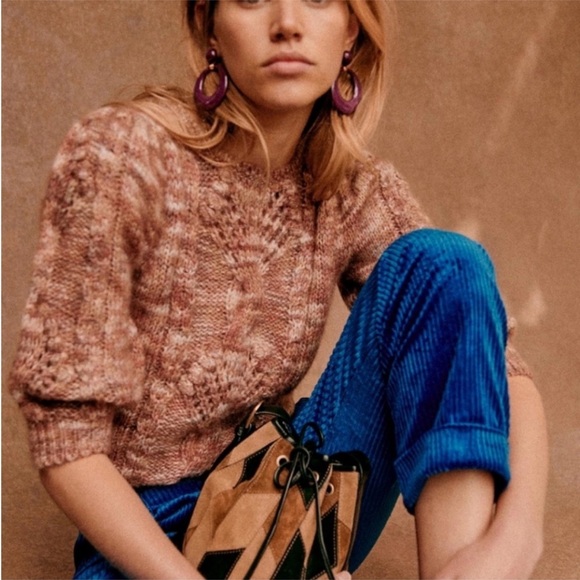 Sezane Pink Brown Scoop Neck Cable Knit Sweater - Picture 4 of 8